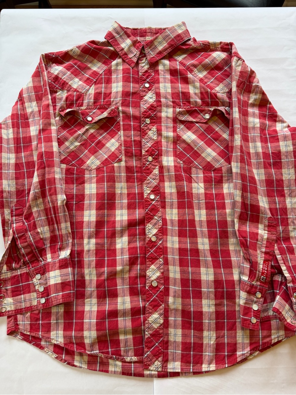 McCormick Farmall Mens Red Plaid Long-Sleeve Button-Up Shirt Size Large